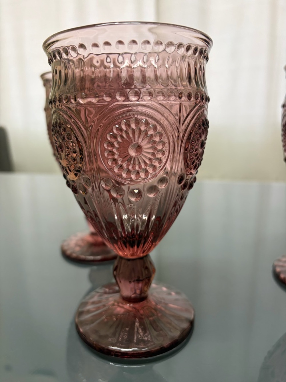 The Pioneer Woman Plum Glass Goblets w/ Embossed Floral Design - Picture 6 of 10